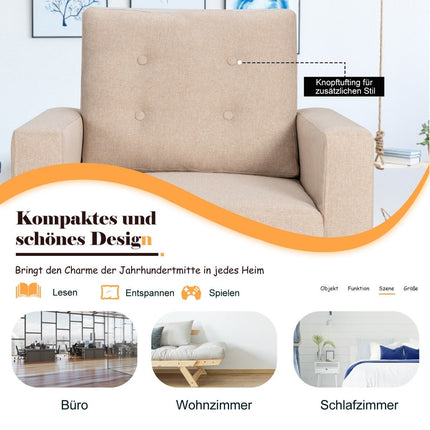 Armchair with 2 side pockets 53cm seat depth wing chair with armrests and back cushion 75 x 81 x 86 cm beige
