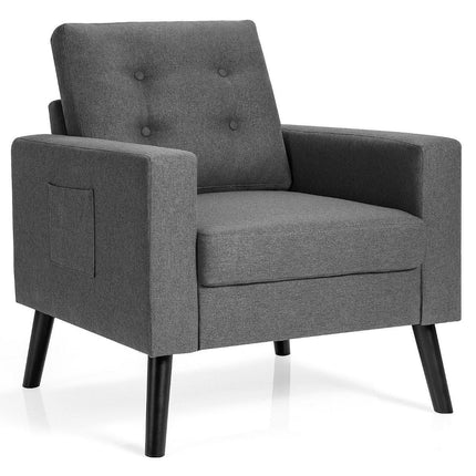 Armchair with 2 side pockets Wing chair with armrests and back cushions 75 x 81 x 86 cm Gray 53cm seat depth
