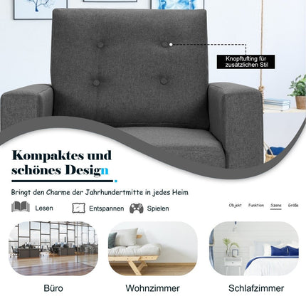Armchair with 2 side pockets Wing chair with armrests and back cushions 75 x 81 x 86 cm Gray 53cm seat depth
