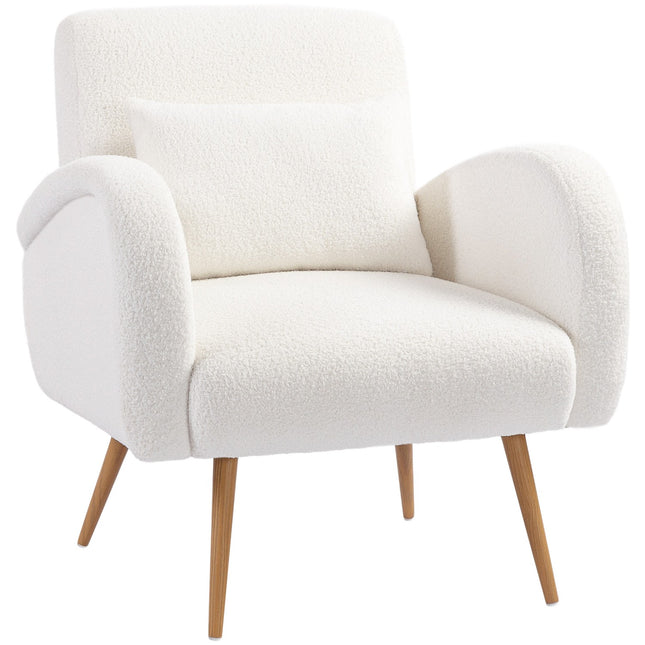 Armchair with Fleece Cover, Cushion, Metal Legs, Cream