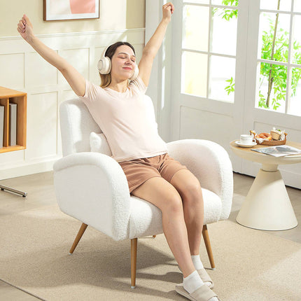 Armchair with Fleece Cover, Cushion, Metal Legs, Cream