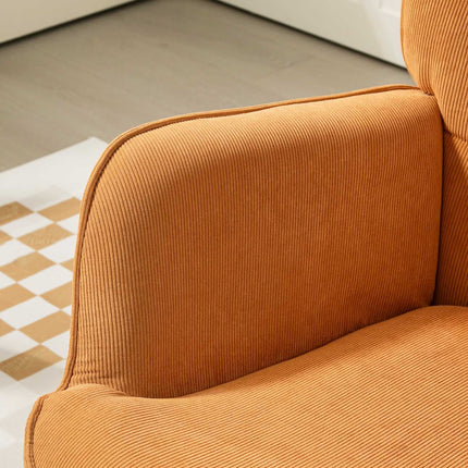 Wingback armchair with stool - Tufted corduroy, brown