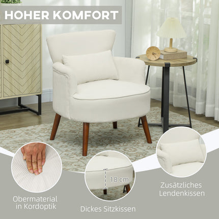 Creamy white upholstered armchair - wooden legs, cord look