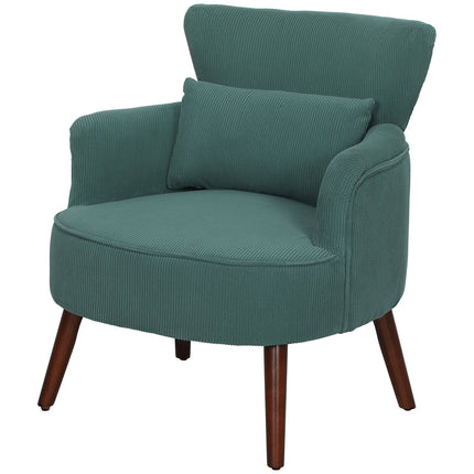 Dark green upholstered armchair, cord look, wooden legs