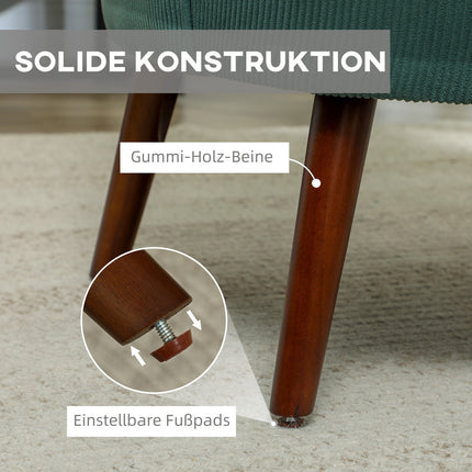 Dark green upholstered armchair, cord look, wooden legs