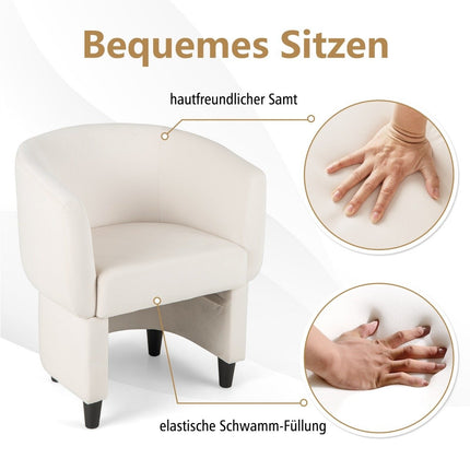 Armchair with footstool, upholstered velvet armchair, club armchair, solid wood, beige