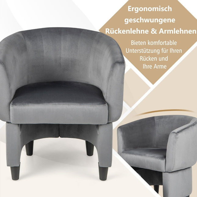 Fauteuil met voetenbank, gestoffeerde fluwelen fauteuil, clubfauteuil, massief hout, grijs