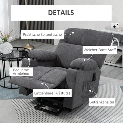 Electric armchair with massage, heating, dark grey