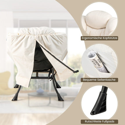 Armchair with stool & armrests & side pocket & footrest relaxation chair wing chair beige