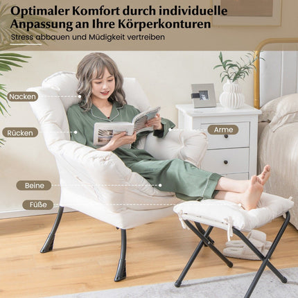 Armchair with stool & armrests & side pocket & footrest relaxation chair wing chair beige