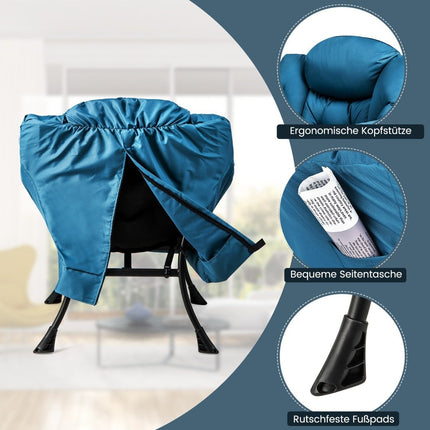Armchair with stool & armrests & side pocket & footrest relaxation chair wing chair blue