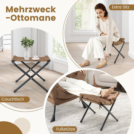 Armchair with stool & armrests & side pocket & footrest relaxation chair wing chair brown