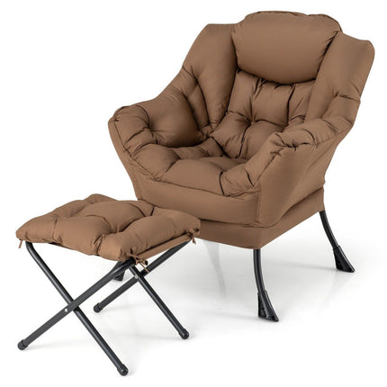 Armchair with stool & armrests & side pocket & footrest relaxation chair wing chair brown