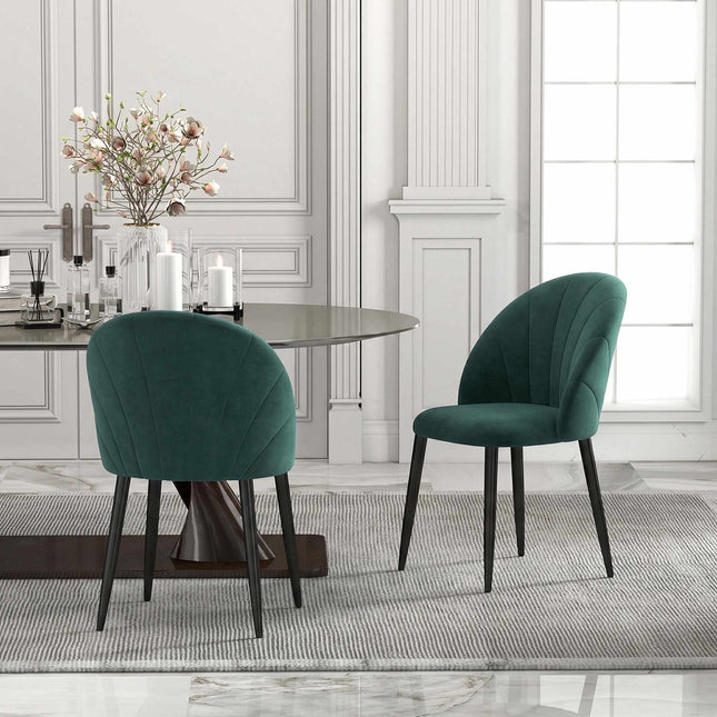 Armless Velvet Dining Chairs, Set of 2, Dark Green