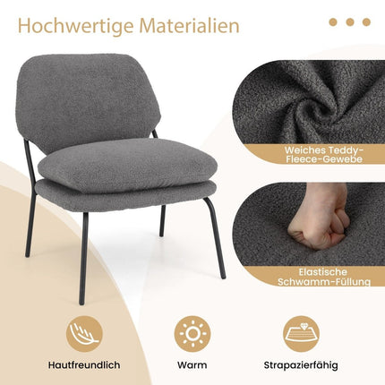 Armless accent chair with teddy fleece cover & high back armchair leisure chair