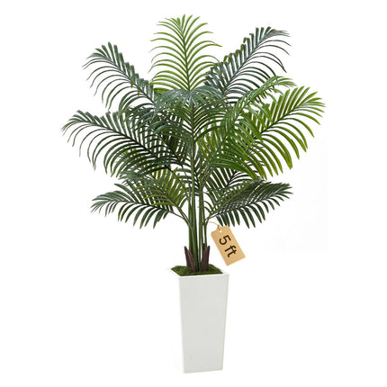 Artificial Areca Palm Tree 5 Ft with White Planter
