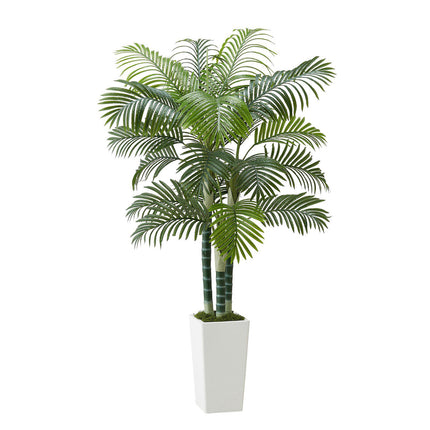 Artificial Areca Palm Tree 6 Ft, White Planter
