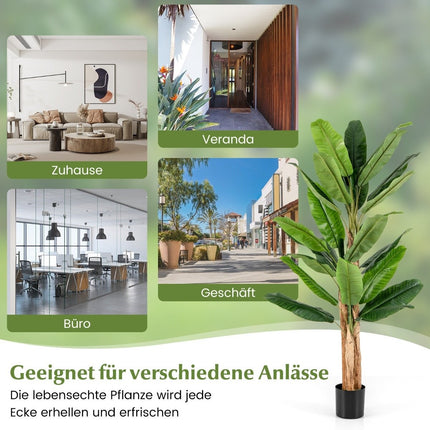 Artificial Banana Tree with 27 Leaves & Natural Trunk Banana Plant Artificial Plant 195 cm