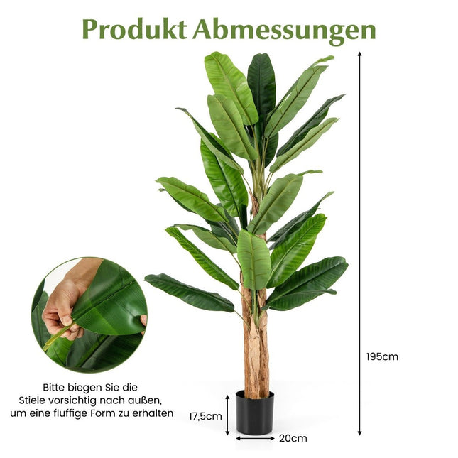 Artificial Banana Tree with 27 Leaves & Natural Trunk Banana Plant Artificial Plant 195 cm