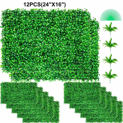 Artificial Boxwood Hedge Wall Panels, 12-Pack, UV 24x16 In