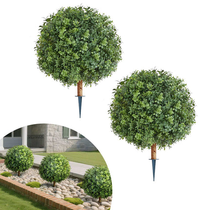 Artificial Boxwood Topiary Trees, 22 Inch, Set of 2 – Ground Spike
