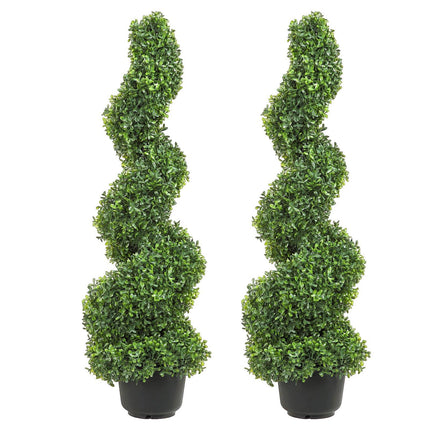 Artificial Boxwood Topiary Trees, 3 ft, Set of 2, Potted