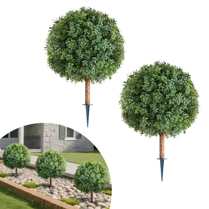 Artificial Boxwood Topiary Trees Set of 2, 27 In, Spikes