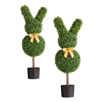 Artificial Bunny Boxwood Topiary, Set of 2, 36 Inch