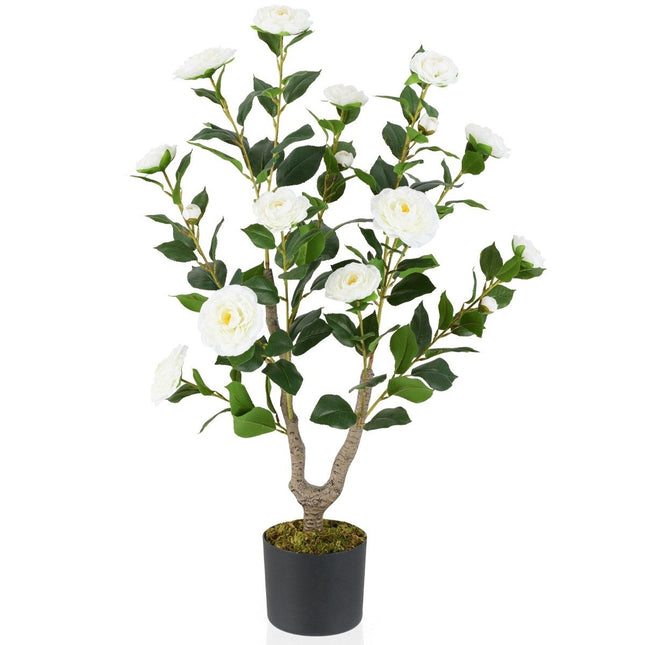 Kunst Cameliaboom, 90 cm, Witte Bloemen, In Pot