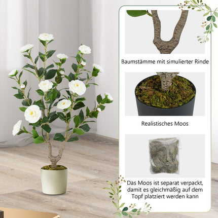 Artificial Camellia Tree, 90 cm, White Flowers, Potted