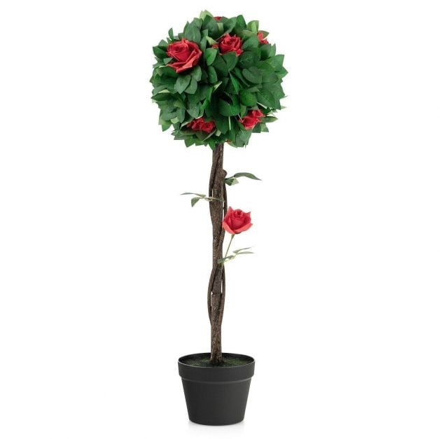 Kunstmatige cameliaboom 92 cm, 12 rode bloemen, in pot