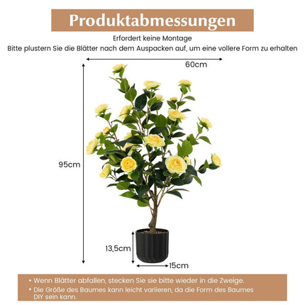 Artificial Camellia Tree, 95 cm, Yellow, Cement Pot
