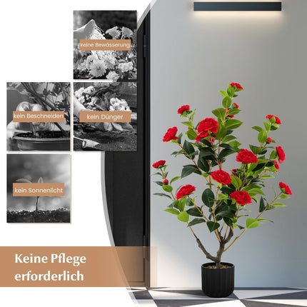 Artificial Camellia Tree 95cm with Red Silk Flowers
