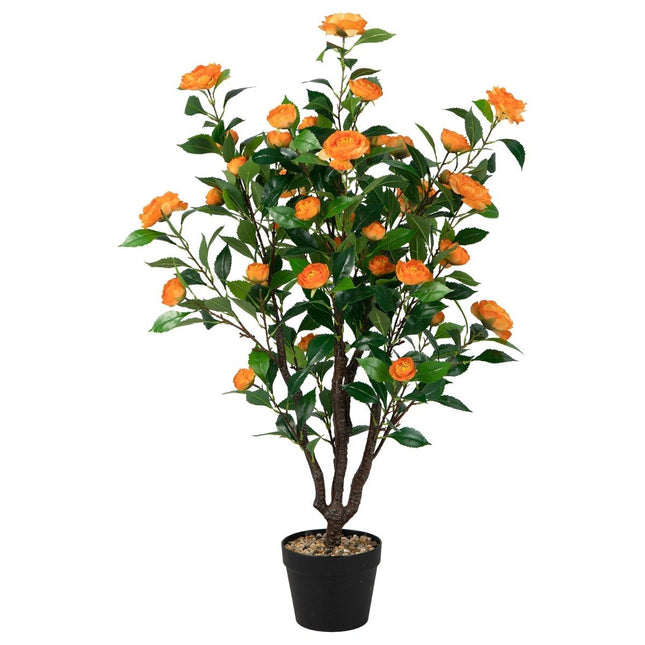 Kunstmatige Camellia Boom Nep Bloeiende Camellia Plant Groen + Geel