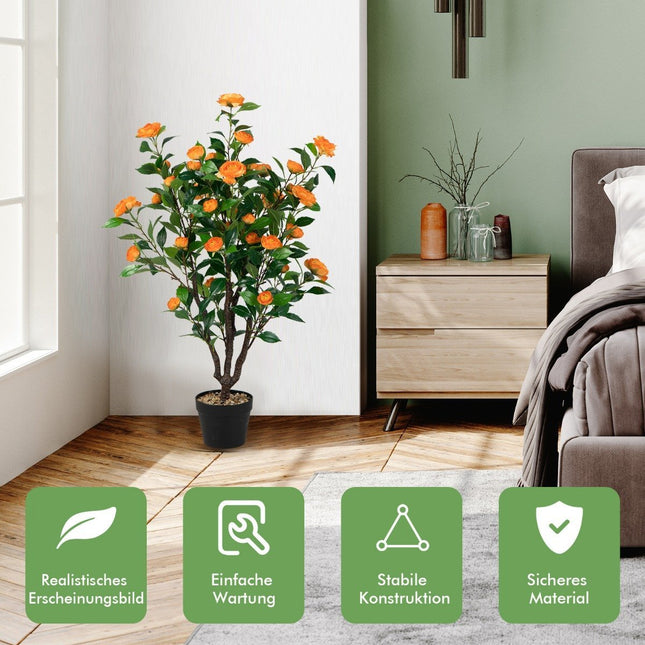 Kunstmatige Camellia Boom Nep Bloeiende Camellia Plant Groen + Geel