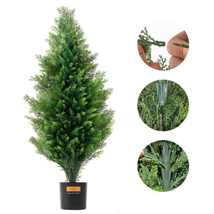 Artificial Cedar Topiary Trees, 36 Inch, 2 Pack, UV Rated