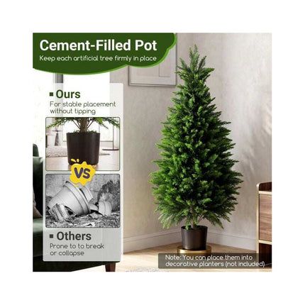 Artificial Cedar Trees 120 cm in Pot, Set of 2, Cement-Filled Base, Green