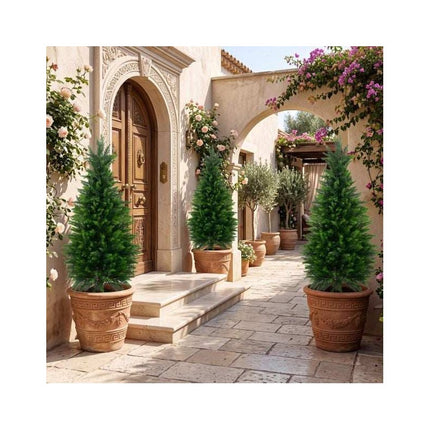Artificial Cedar Trees 120 cm in Pot, Set of 2, Cement-Filled Base, Green