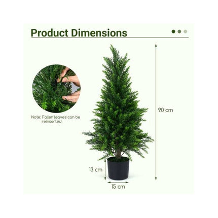 Artificial Cedar Trees 90 cm in Pot, Set of 2, Cement-Filled Base, Green