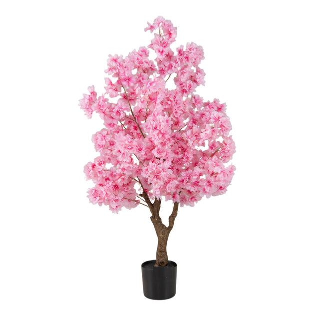 Kunstmatige kersenbloesemboom 118 cm, roze, cementen voet