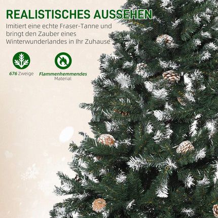 Artificial Christmas Tree, 150 cm, Snowy Branches, Pinecones