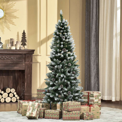 Artificial Christmas Tree, 150 cm, Snowy Branches, Pinecones