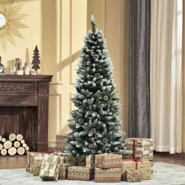 Artificial Christmas Tree, 150 cm, Snowy Branches, Pinecones