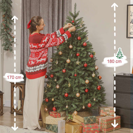Artificial Christmas Tree, 180 cm, Hinged Branches, Metal Stand