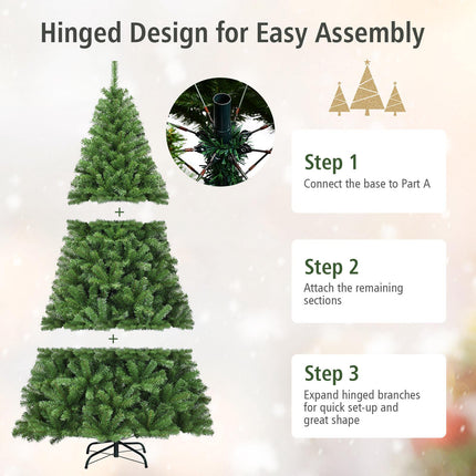 Artificial Christmas Tree, 9 Ft PVC, Hinged, Metal Stand