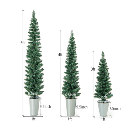 Artificial Christmas Tree Set, 3 Pack 3-5 Ft, Metal Buckets