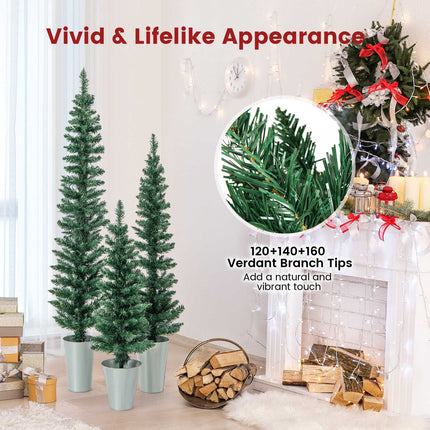 Artificial Christmas Tree Set, 3 Pack 3-5 Ft, Metal Buckets