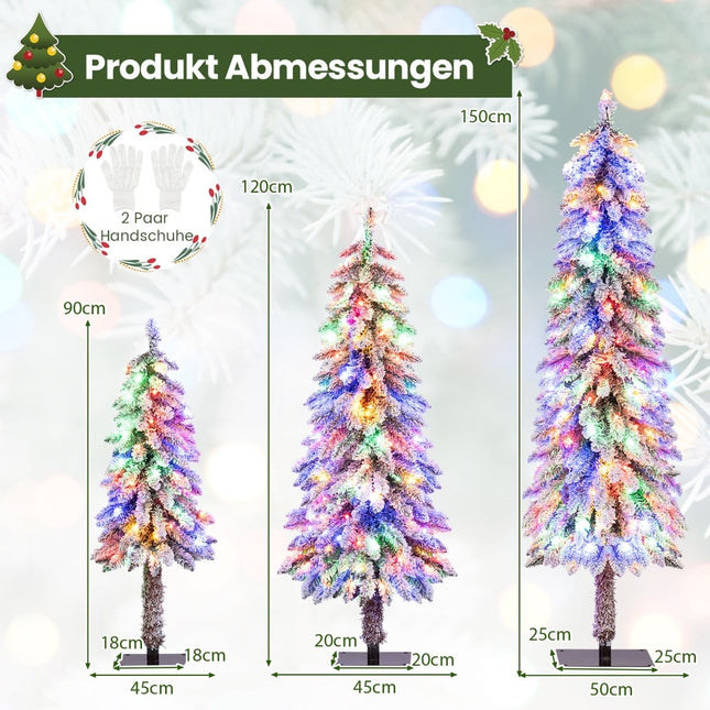 Artificial Christmas Tree Set with Lights & Snow, 3 Sizes