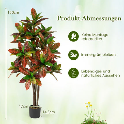 Artificial Croton Tree 150cm with Colorful Leaves