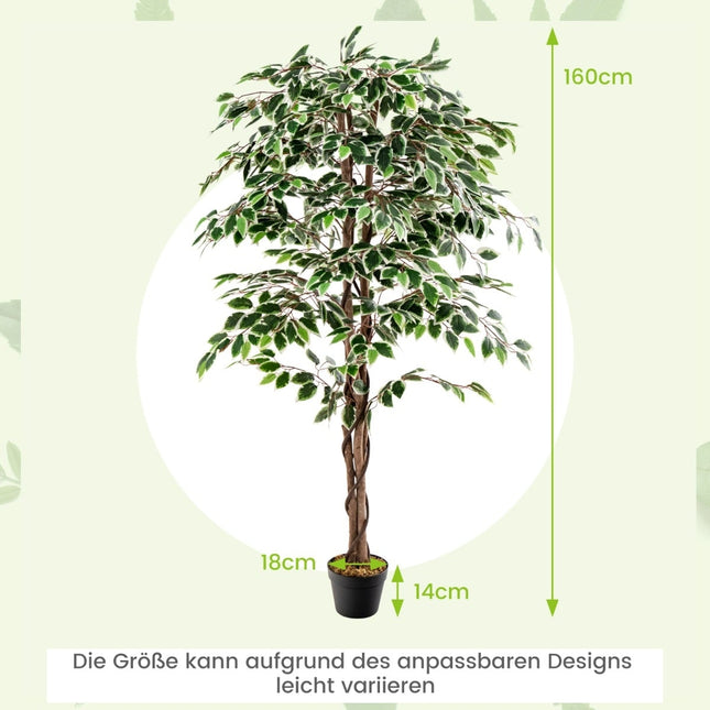 Kunstmatige ficusboom, 160 cm, 1008 bladeren, stam van echt hout